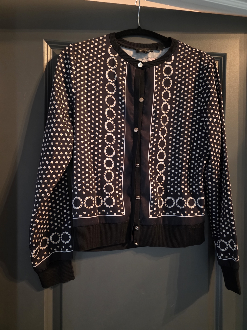 Ted Baker Black and White Star & Chain Pattern Cardigan Jacket